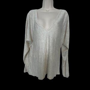 Open Edit Beige Oatmeal Light Heather V-Neck Sweater Womens M Sheer
